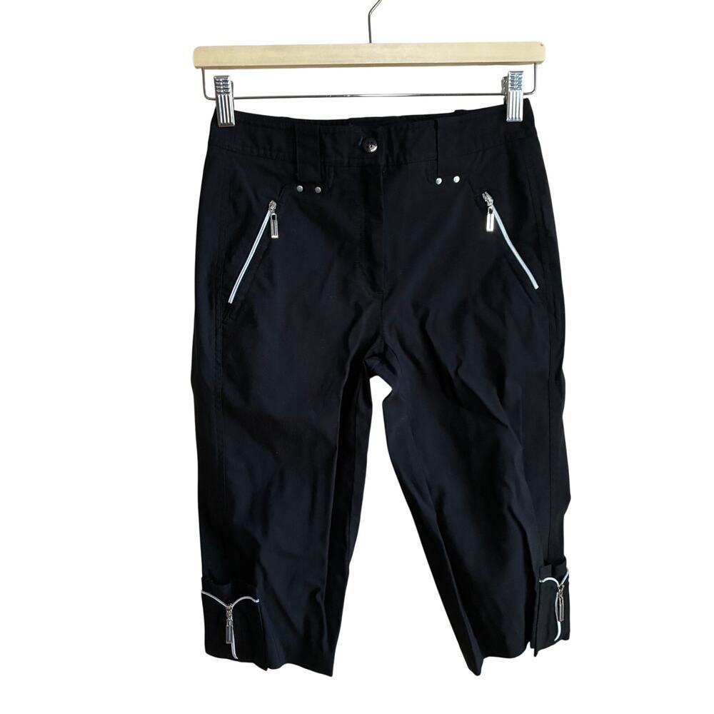 Jamie Sadock nylon rayon capri black trousers golf pockets vintage y2k women's 0